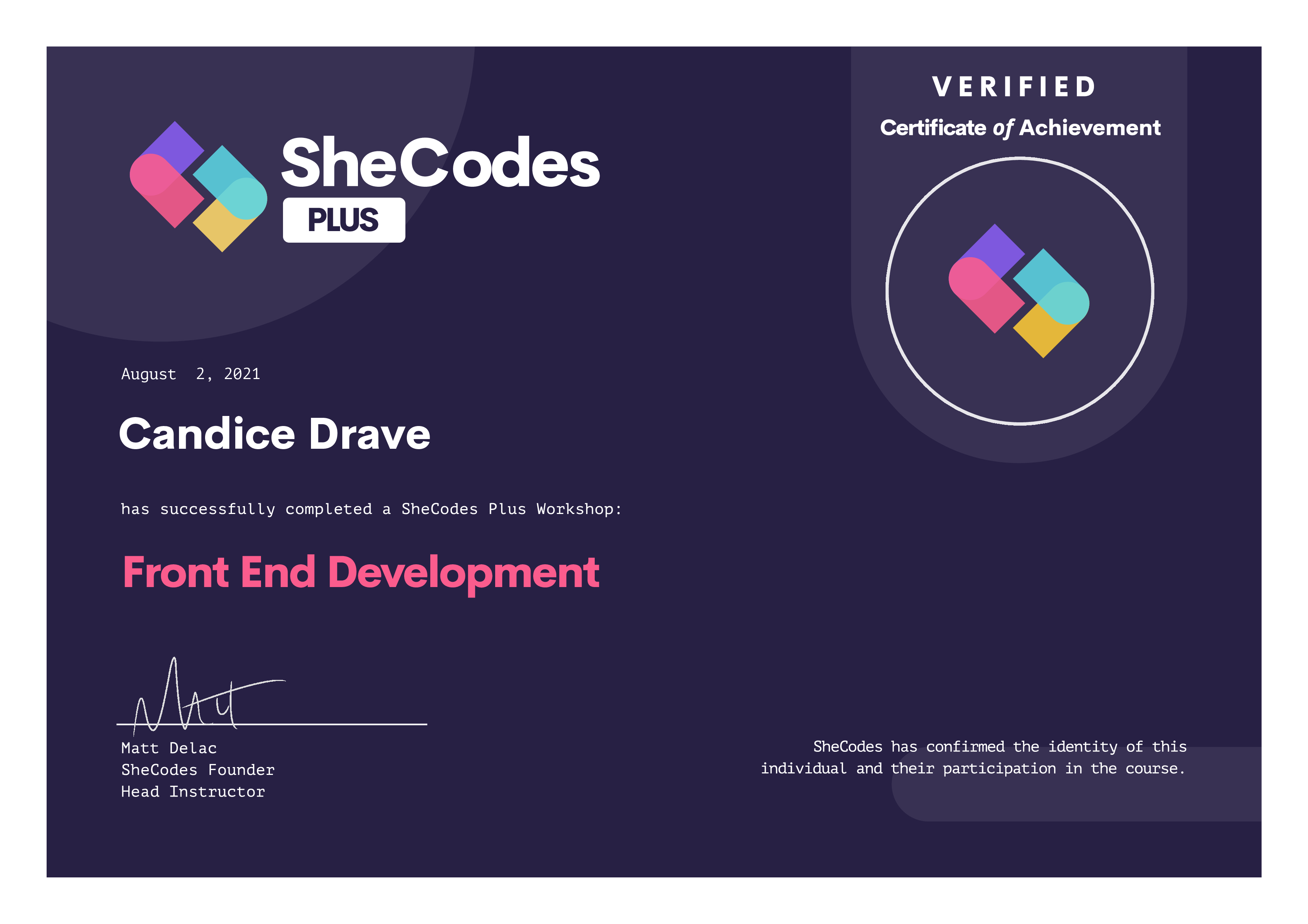 SheCodes plus certification